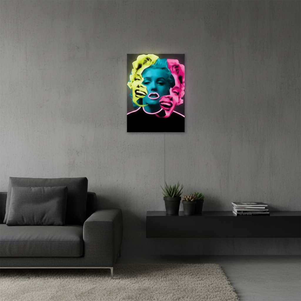 Marilyn Monroe 3 Ladies UV Light Neon Artwork by LEDNeons – stunning neon design featuring three iconic Marilyn Monro