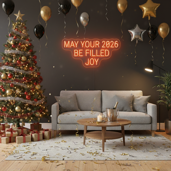 May Your 2026 Be Filled with Joy LED Neon Sign glowing in bright festive colors – joyful New Year décor by LEDNeons