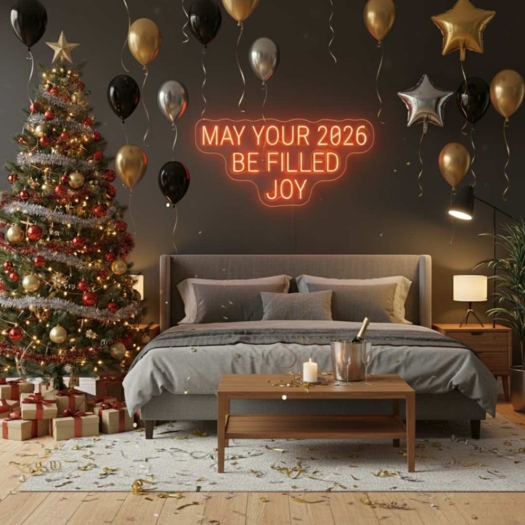 May Your 2026 Be Filled with Joy LED Neon Sign glowing in bright festive colors – joyful New Year décor by LEDNeons