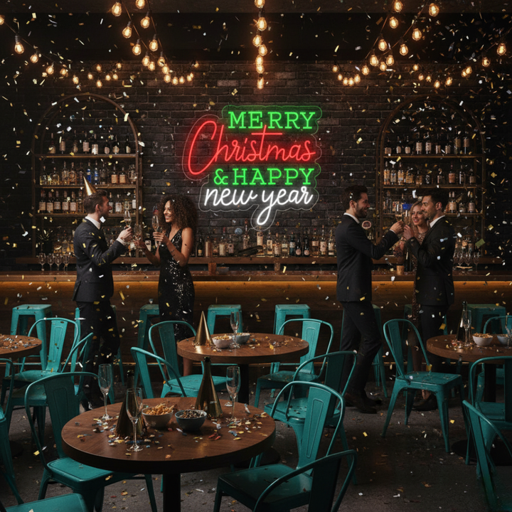 Merry Christmas & Happy New Year LED Neon Sign by LEDNeons  - perfect for holiday décor and celebrations.