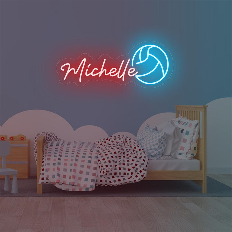 "Michelle Name LED Neon Sign by LEDNeons -  glowing in elegant cursive font on a wall backdrop"
