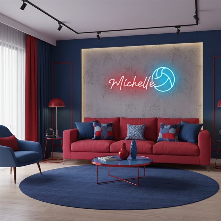 Michelle Name LED Neon Sign by LEDNeons -  glowing in elegant cursive font on a wall backdrop