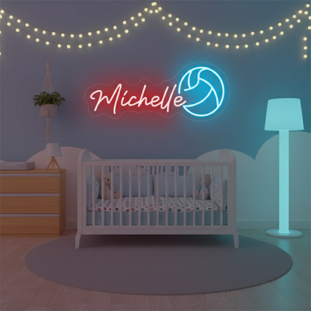 Michelle Name LED Neon Sign by LEDNeons -  glowing in elegant cursive font on a wall backdrop
