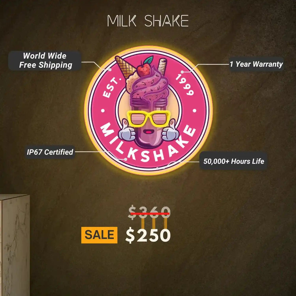 Milkshake UV Art LED Neon Sign by LEDNeons — a vibrant neon artwork featuring a colorful milkshake