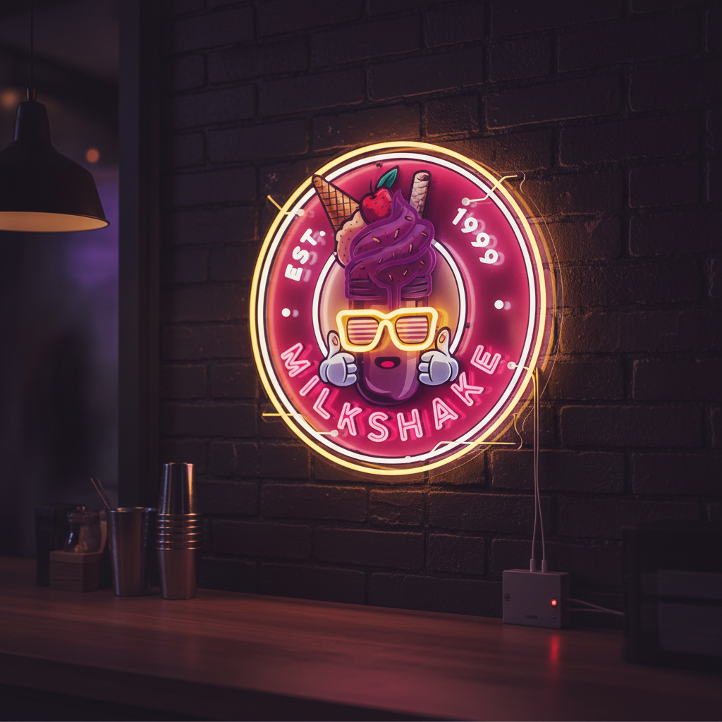 Milkshake UV Art LED Neon Sign by LEDNeons — a vibrant neon artwork featuring a colorful milkshake
