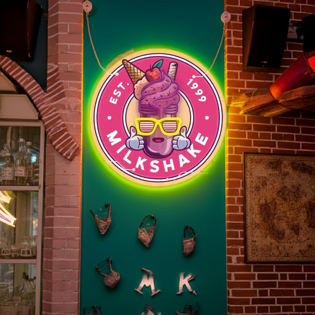 Milkshake UV Art LED Neon Sign by LEDNeons — a vibrant neon artwork featuring a colorful milkshake
