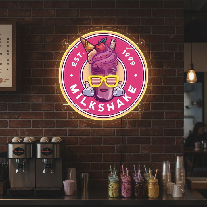 Milkshake UV Art LED Neon Sign by LEDNeons — a vibrant neon artwork featuring a colorful milkshake
