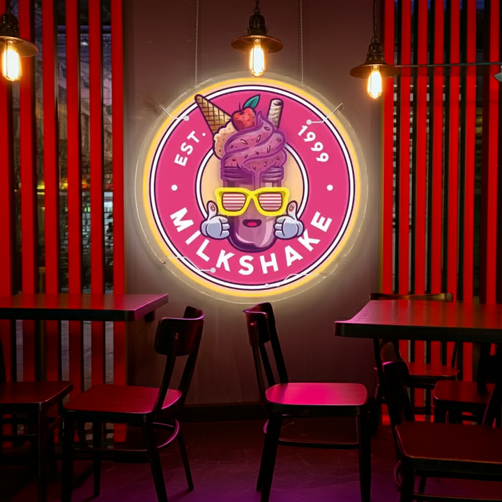 Milkshake UV Art LED Neon Sign by LEDNeons — a vibrant neon artwork featuring a colorful milkshake