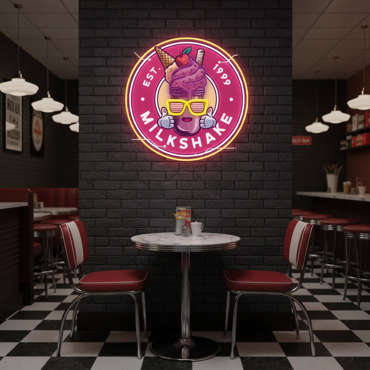 Milkshake UV Art LED Neon Sign by LEDNeons — a vibrant neon artwork featuring a colorful milkshake