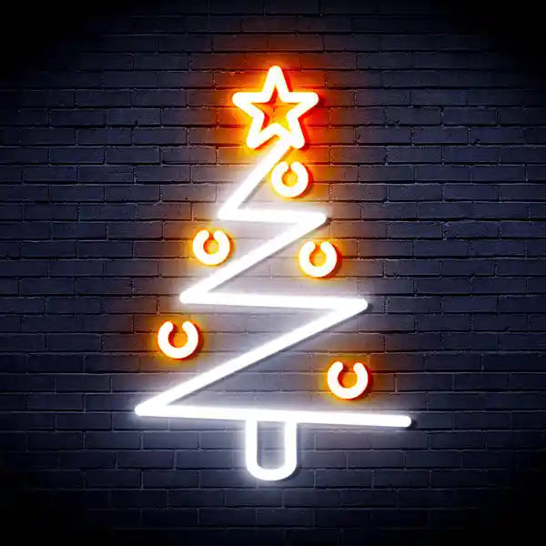 Modern Tree Merry Christmas Neon Sign by LEDNeons - glowing in festive colors