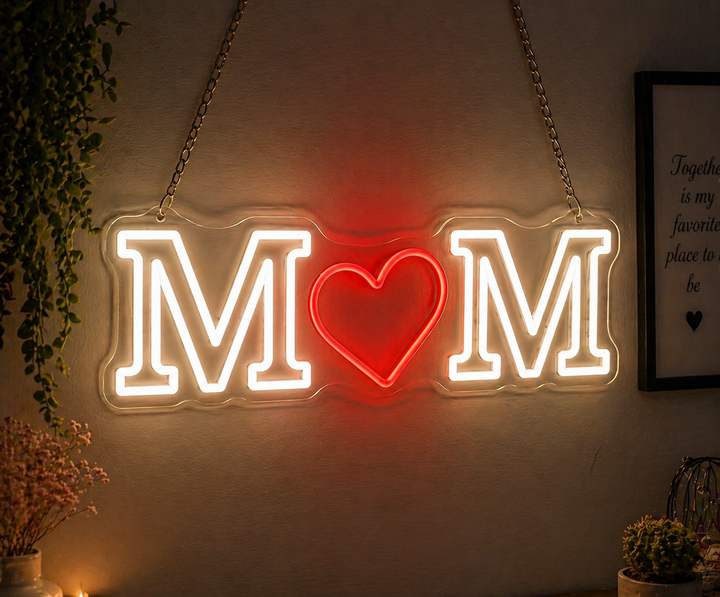 Mom heartbeat LED neon sign with glowing red heart design