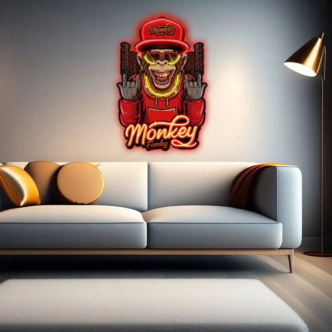 Monkey Gold Chain UV Art LED Neon Sign by LedNeons.com- Living room