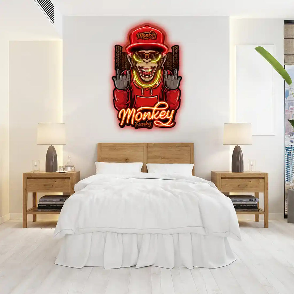 Monkey Gold Chain UV Art LED Neon Sign r by LedNeons.com - Bedroom