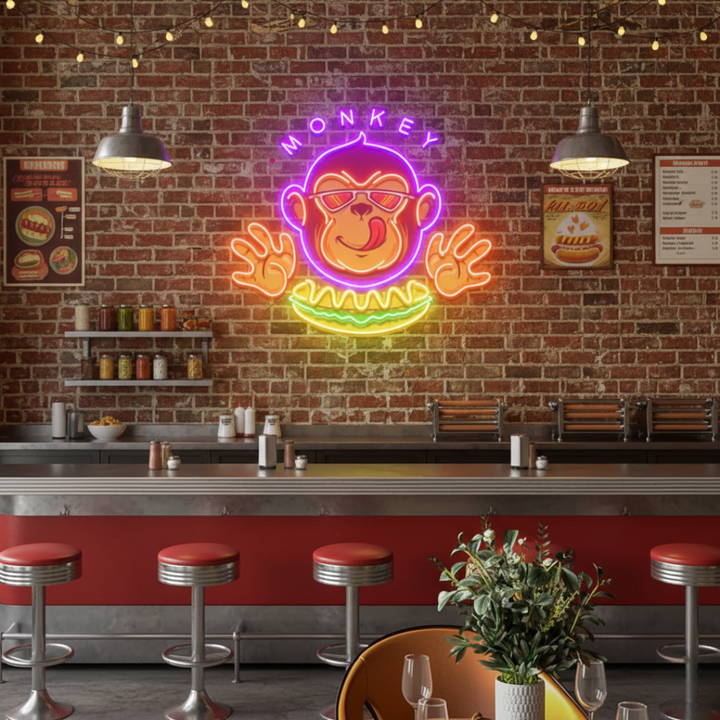 Monkey Logo Hotdog UV Art LED Neon Sign by LEDNeons  - perfect for restaurants, cafés, and fun wall décor.