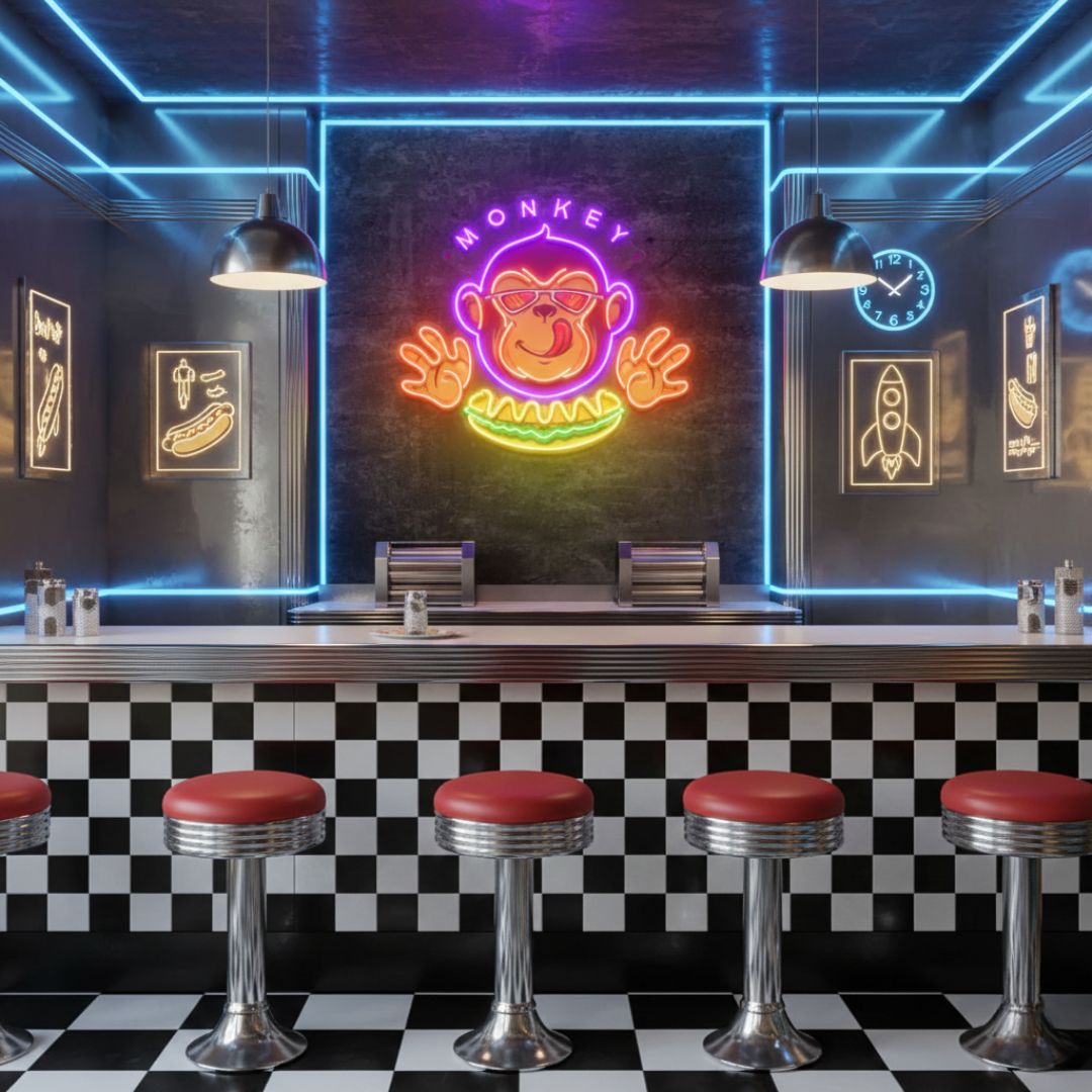 Monkey Logo Hotdog UV Art LED Neon Sign by LEDNeons  - perfect for restaurants, cafés, and fun wall décor.