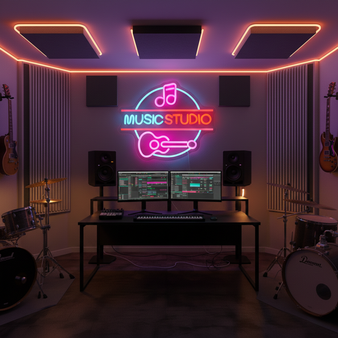Music Studio Neon Sign by LEDNeons - Light Up Your Music space with this glowing Neon sign