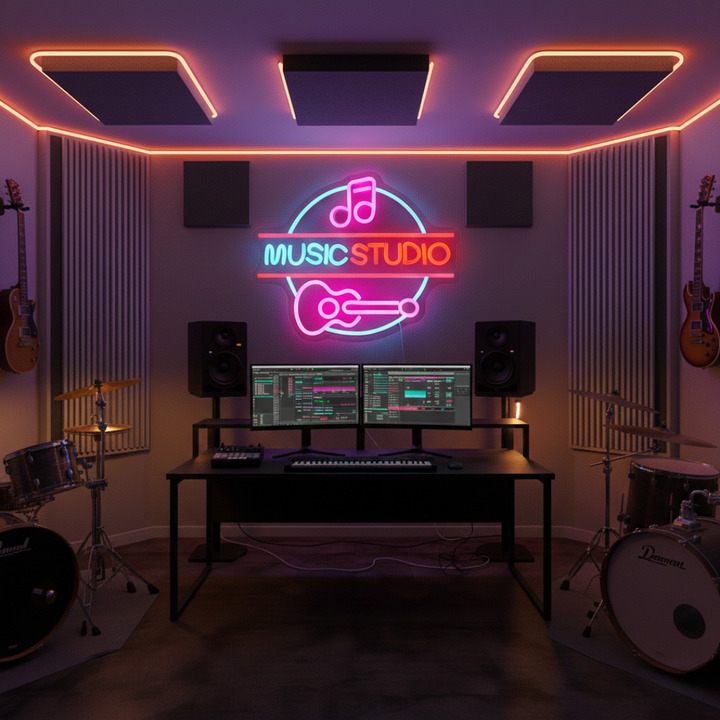 Music Studio Neon Sign by LEDNeons - Light Up Your Music space with this glowing Neon sign