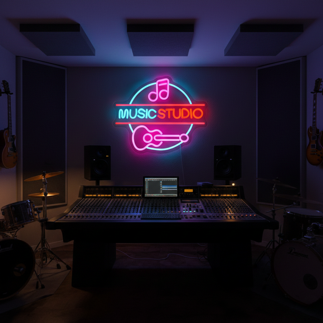 Music Studio Neon Sign by LEDNeons - Light Up Your Music space with this glowing Neon sign