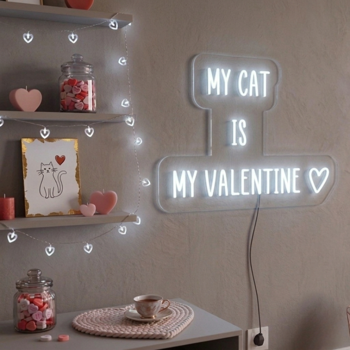 My Cat Is My Valentine Valentine's Day LED Neon Sign by LEDNeons - adding a cool vibe to any romantic space.
