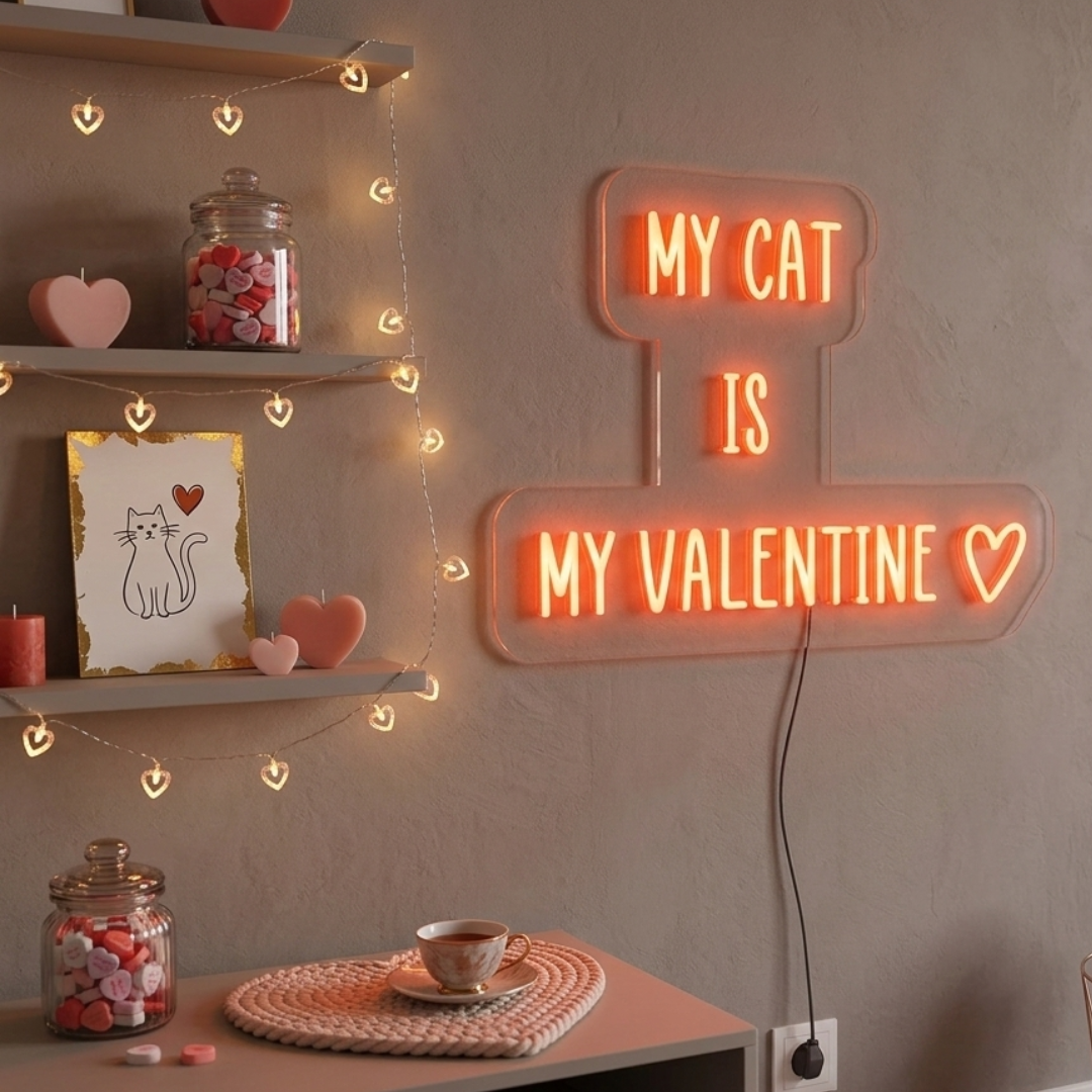 My Cat Is My Valentine Valentine's Day LED Neon Sign by LEDNeons - adding a cool vibe to any romantic space.