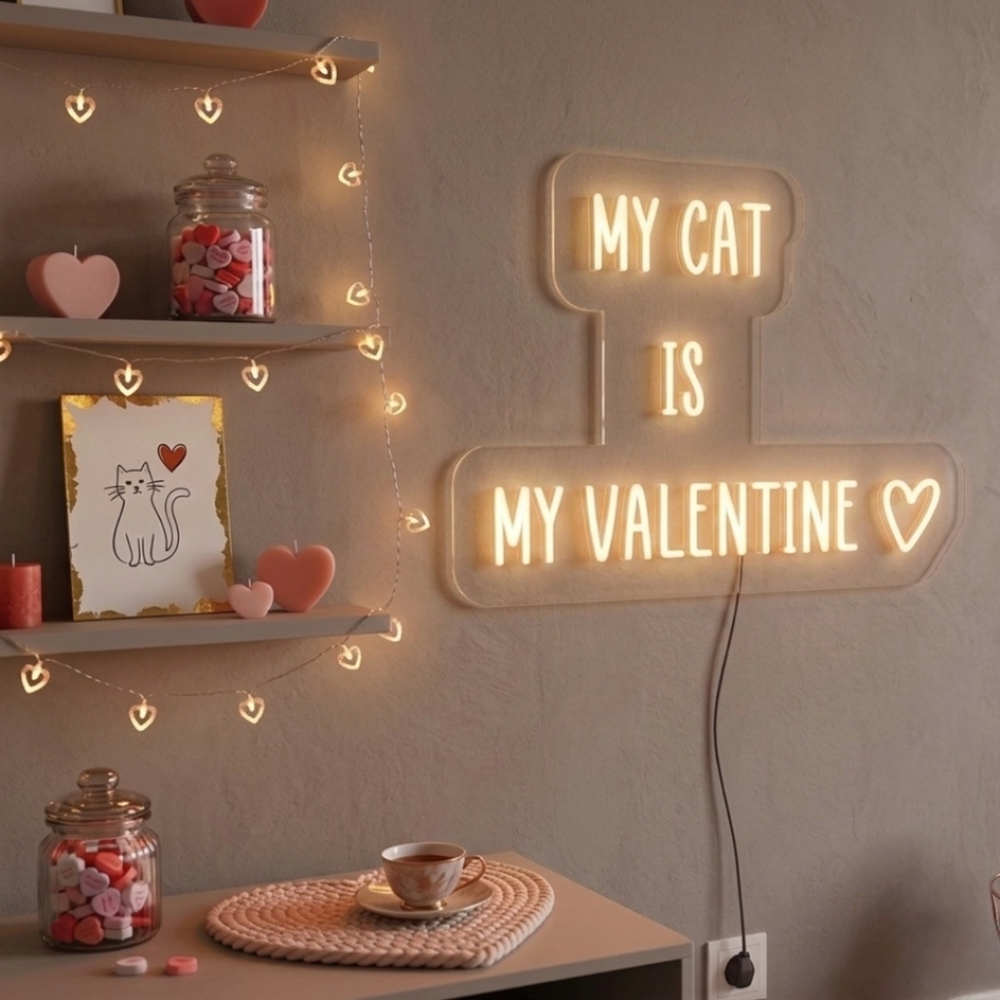 My Cat Is My Valentine Valentine's Day LED Neon Sign by LEDNeons - adding a cool vibe to any romantic space.