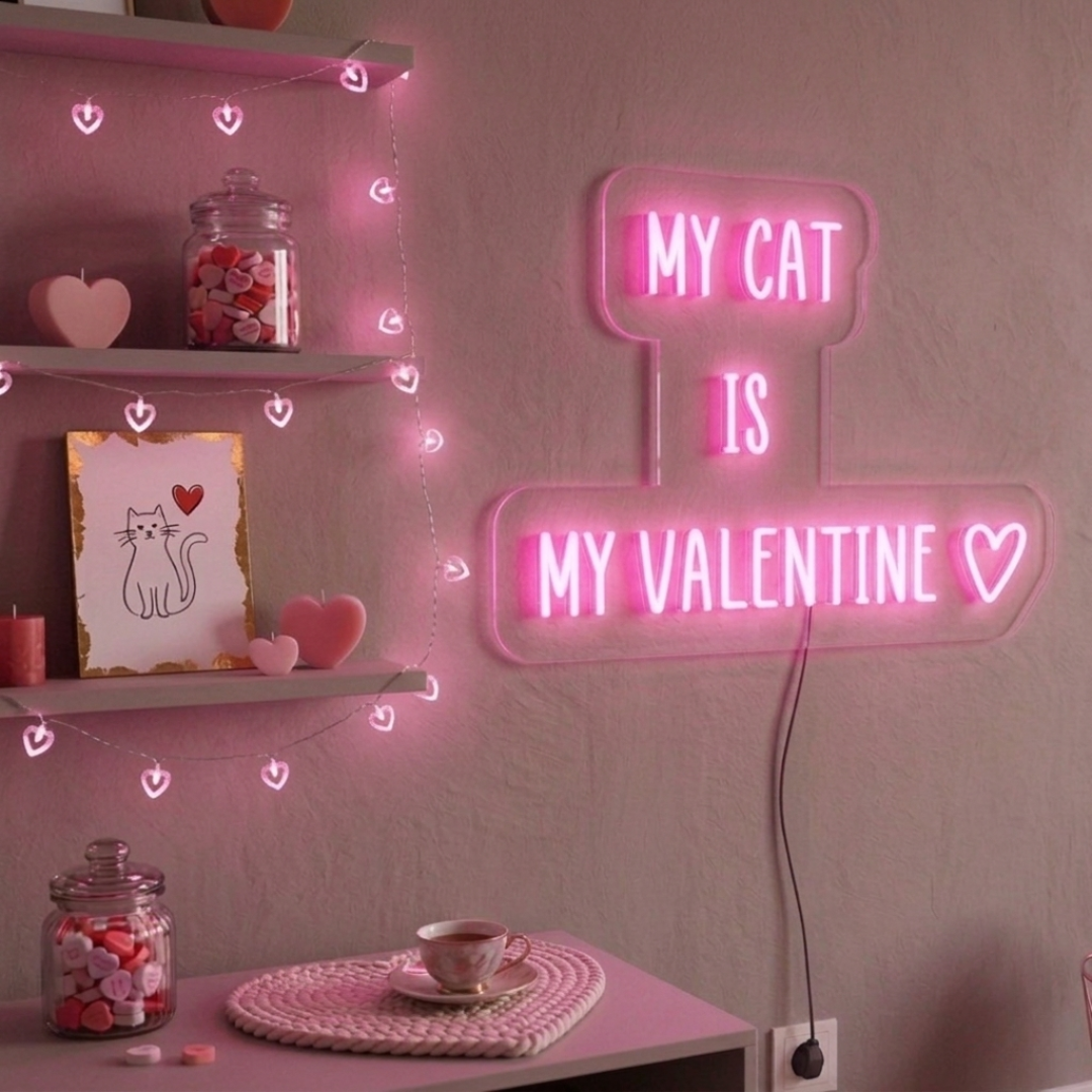 My Cat Is My Valentine Valentine's Day LED Neon Sign by LEDNeons - adding a cool vibe to any romantic space.