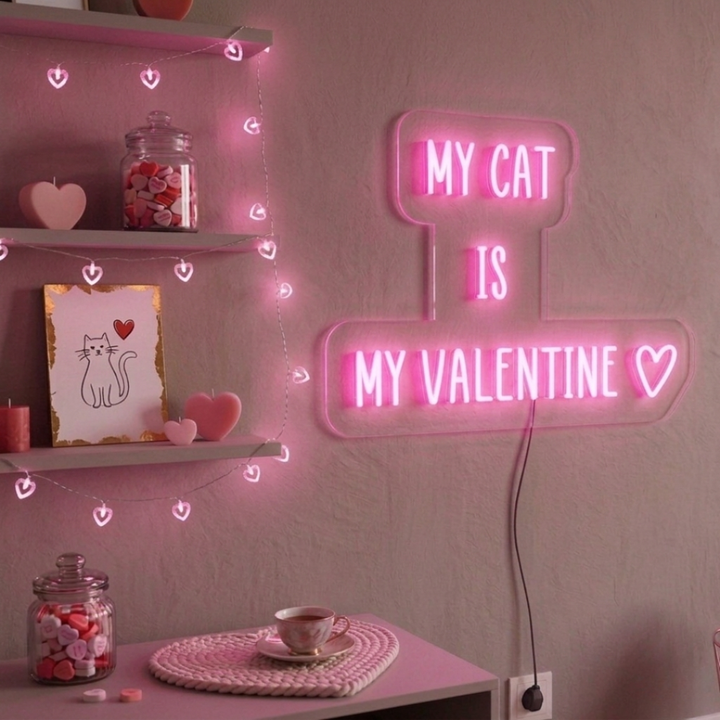My Cat Is My Valentine Valentine's Day LED Neon Sign by LEDNeons - adding a cool vibe to any romantic space.