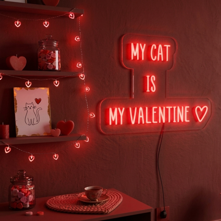 My Cat Is My Valentine Valentine's Day LED Neon Sign by LEDNeons - adding a cool vibe to any romantic space.
