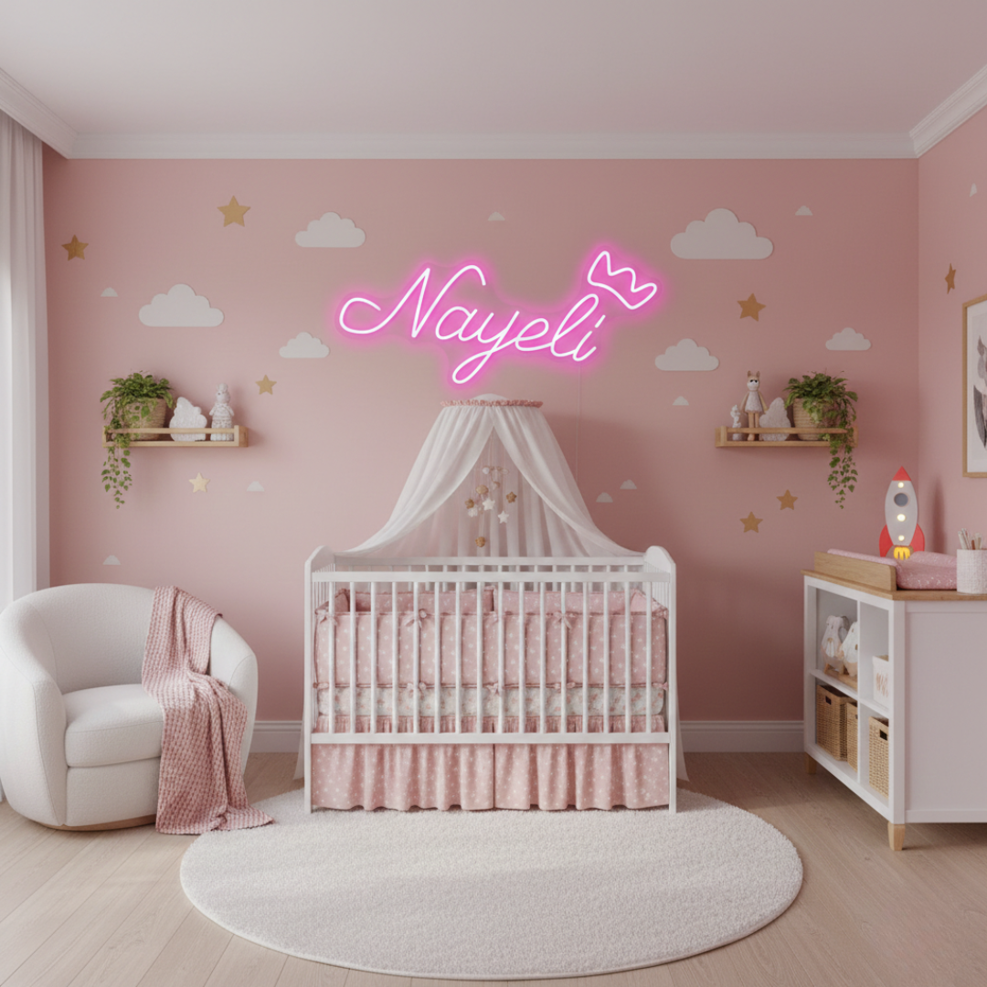 Nayeli Name LED Neon Sign by LEdNeons.com -  glowing in elegant cursive script on wall