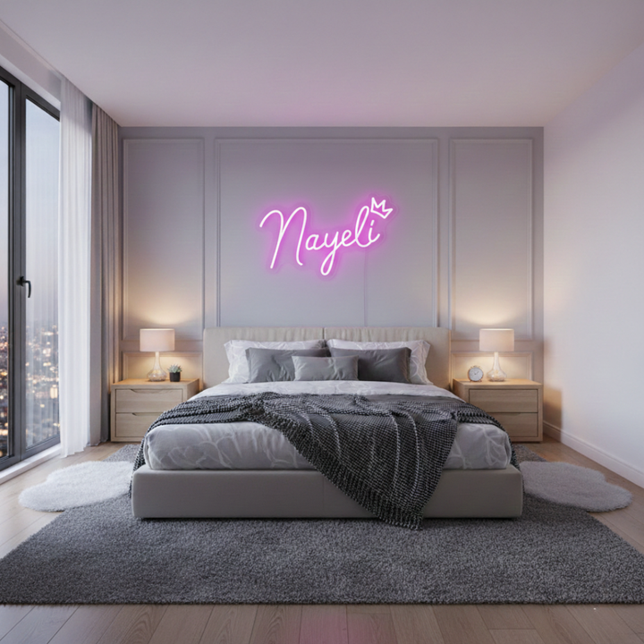 Nayeli Name LED Neon Sign by LEdNeons.com -  glowing in elegant cursive script on wall