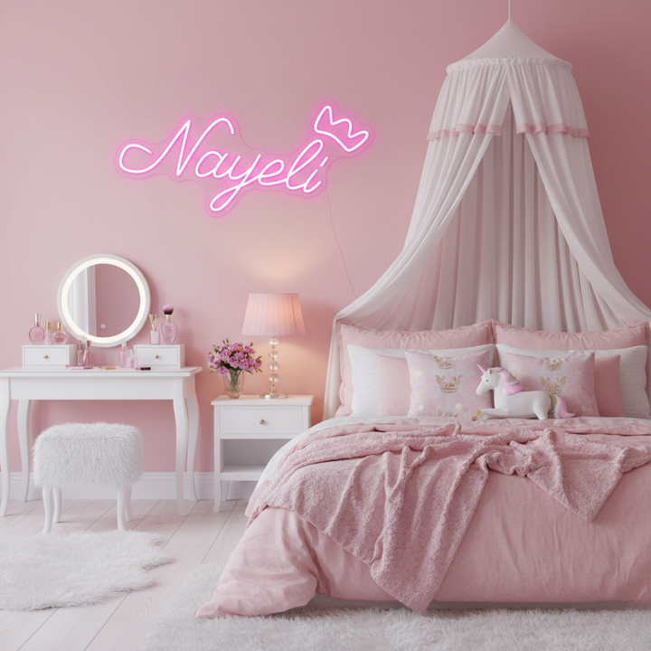 Nayeli Name LED Neon Sign by LEdNeons.com -  glowing in elegant cursive script on wall