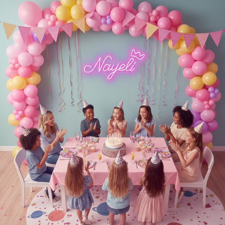 Nayeli Name LED Neon Sign by LEdNeons.com -  glowing in elegant cursive script on wall