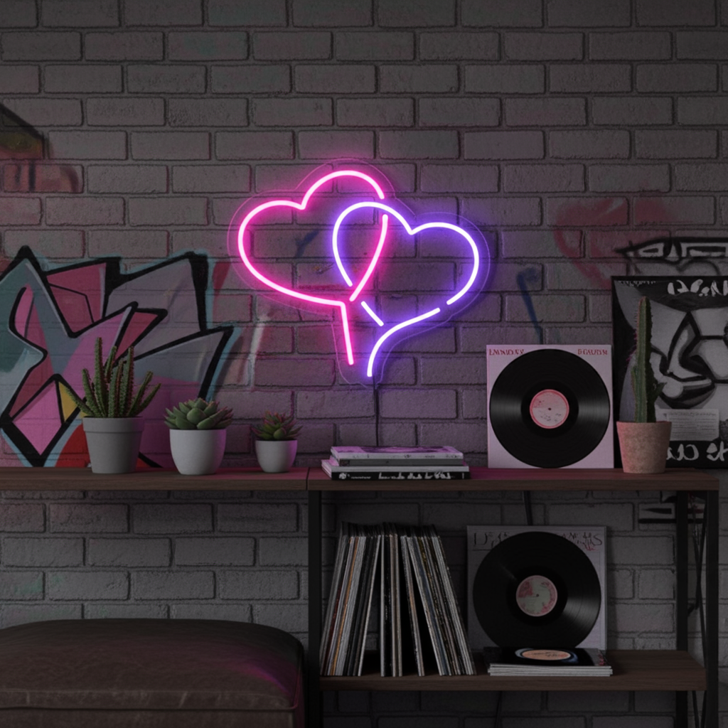 Neon Double Heart Valentine's Day Neon Sign by LEDNeons – Light up your space with this glowing heart design.