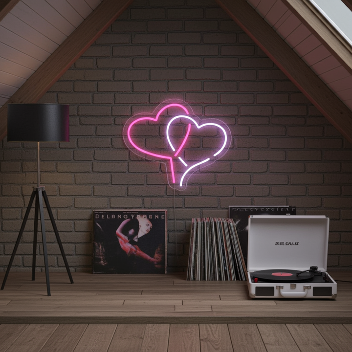 Neon Double Heart Valentine's Day Neon Sign by LEDNeons – Light up your space with this glowing heart design. 