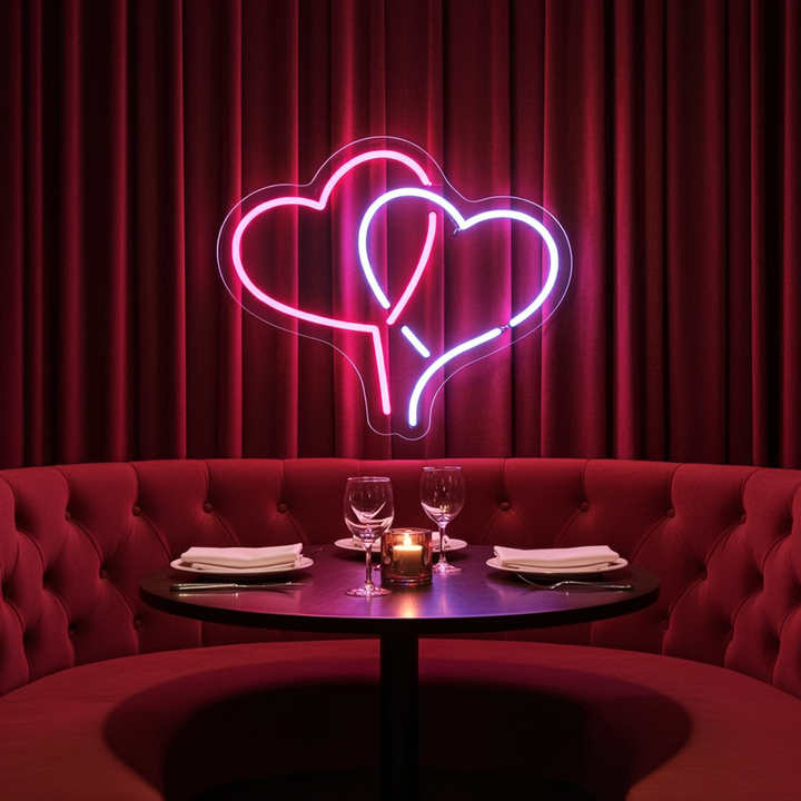 Neon Hearts Valentine's Day Neon Sign by LEDNeons – Light up your space with this glowing heart design.
