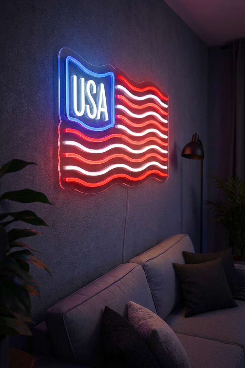 Patriotic USA Neon Light Sign for Home & Party Decor