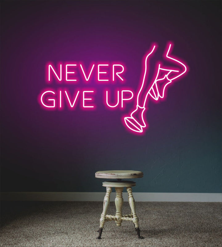 Never Give Up Motivational LED Neon Sign by LEDNeons for home, gym, or office inspiration décor