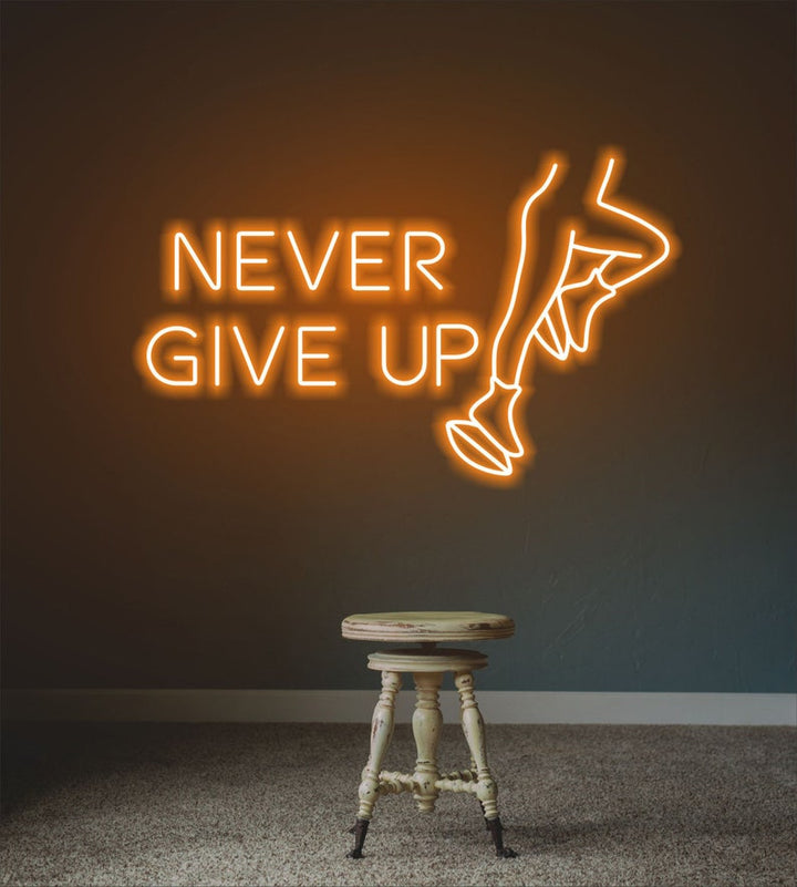 Never Give Up Motivational LED Neon Sign by LEDNeons for home, gym, or office inspiration décor