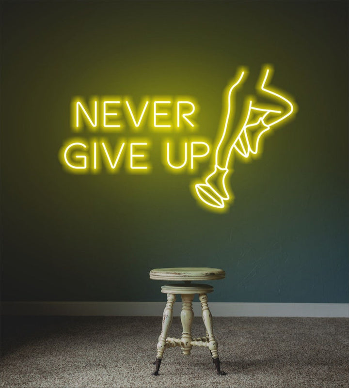 Never Give Up Motivational LED Neon Sign by LEDNeons for home, gym, or office inspiration décor