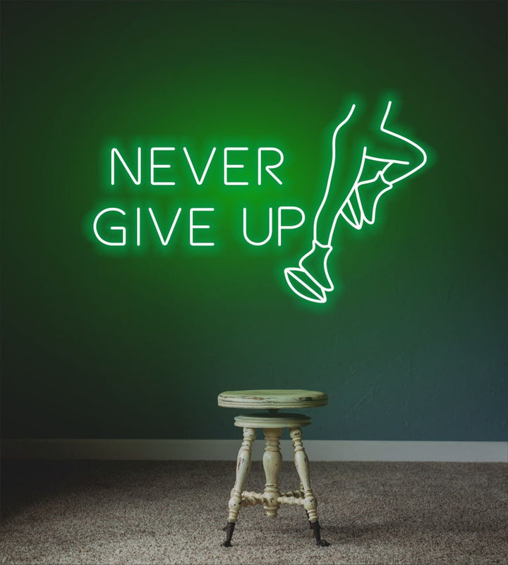 Never Give Up Motivational LED Neon Sign by LEDNeons for home, gym, or office inspiration décor