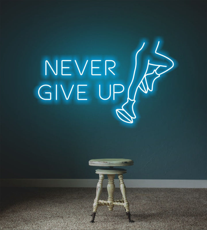 Never Give Up Motivational LED Neon Sign by LEDNeons for home, gym, or office inspiration décor