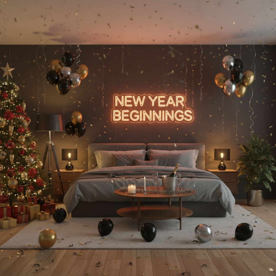 New Year Beginnings LED Neon Sign glowing in soft vibrant light – symbolizing hope and fresh starts by LEDNeons