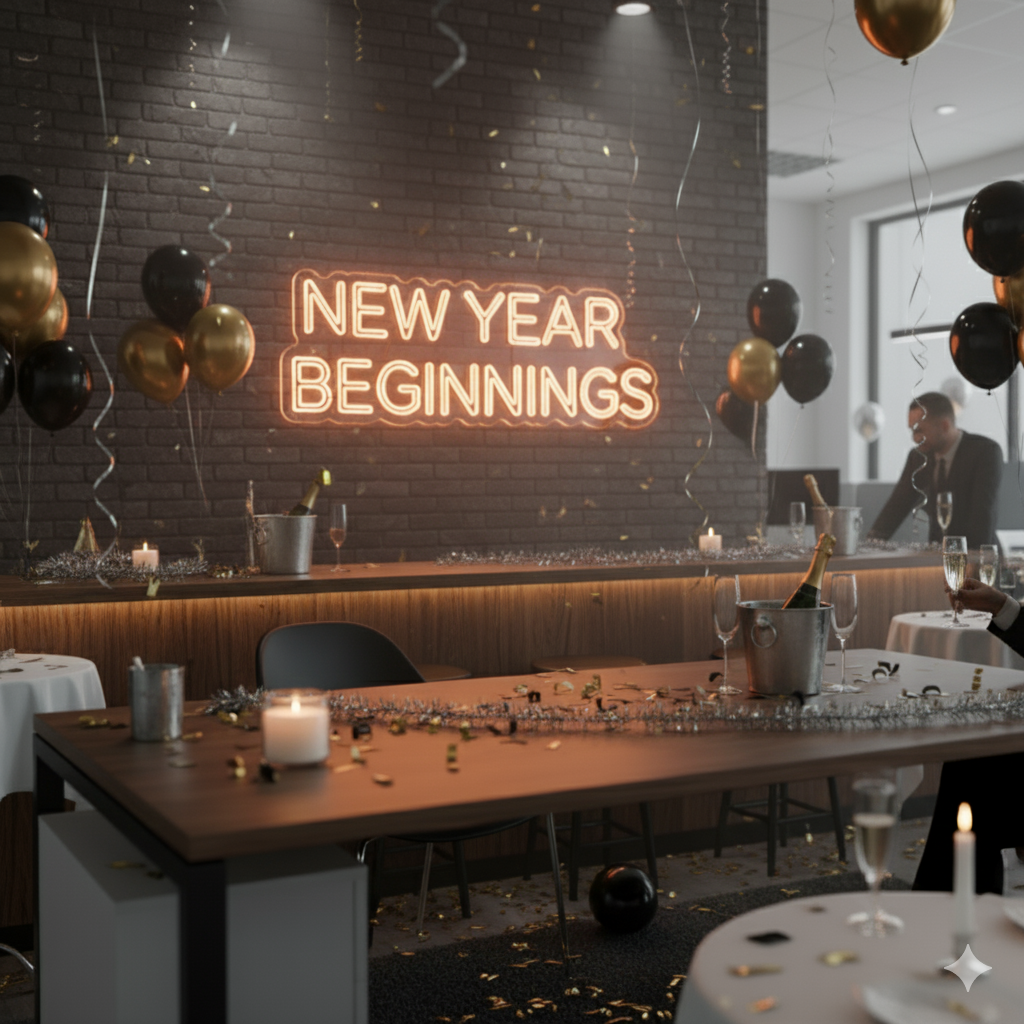 New Year Beginnings LED Neon Sign glowing in soft vibrant light – symbolizing hope and fresh starts by LEDNeons