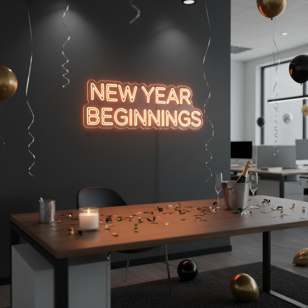 New Year Beginnings LED Neon Sign glowing in soft vibrant light – symbolizing hope and fresh starts by LEDNeons
