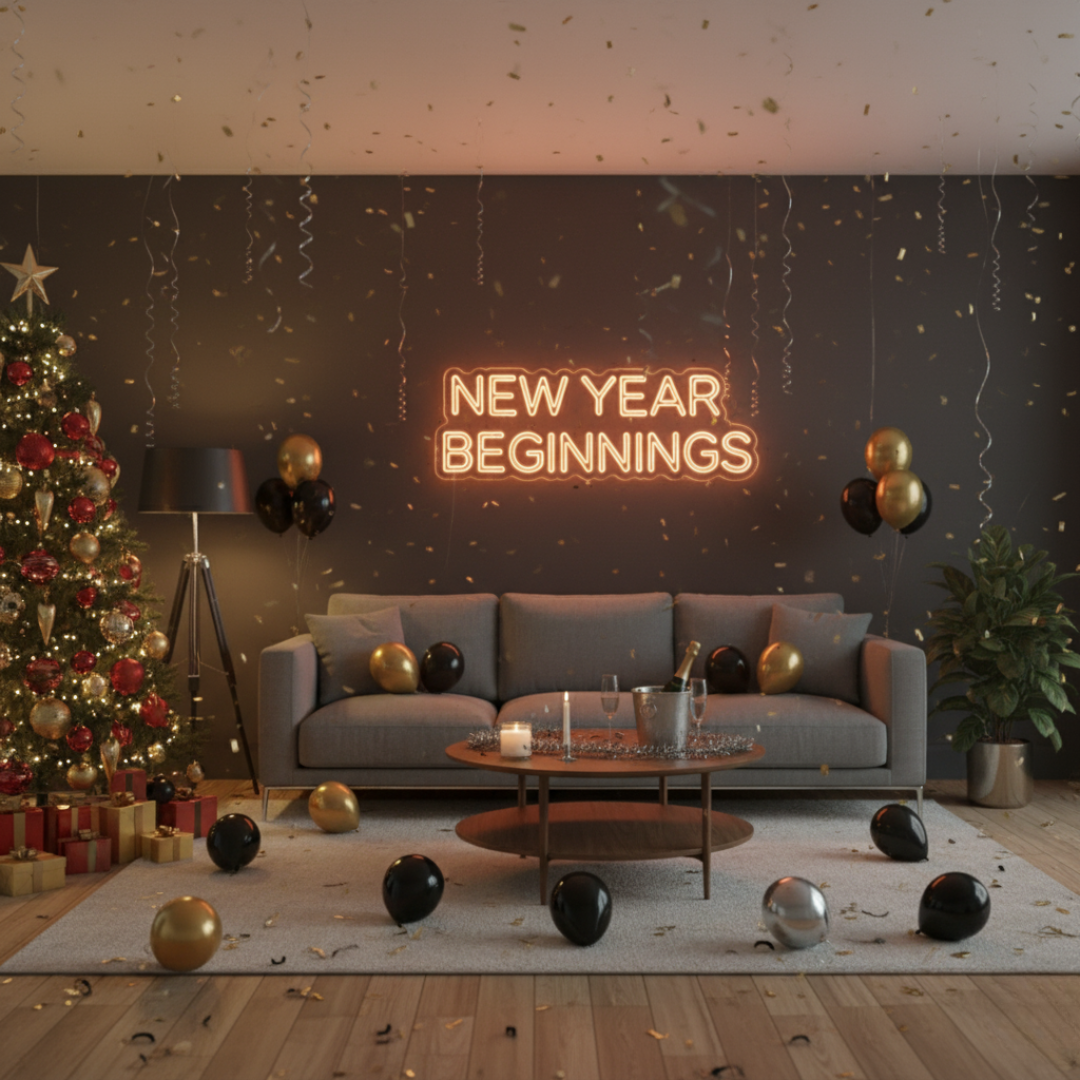New Year Beginnings LED Neon Sign glowing in soft vibrant light – symbolizing hope and fresh starts by LEDNeons