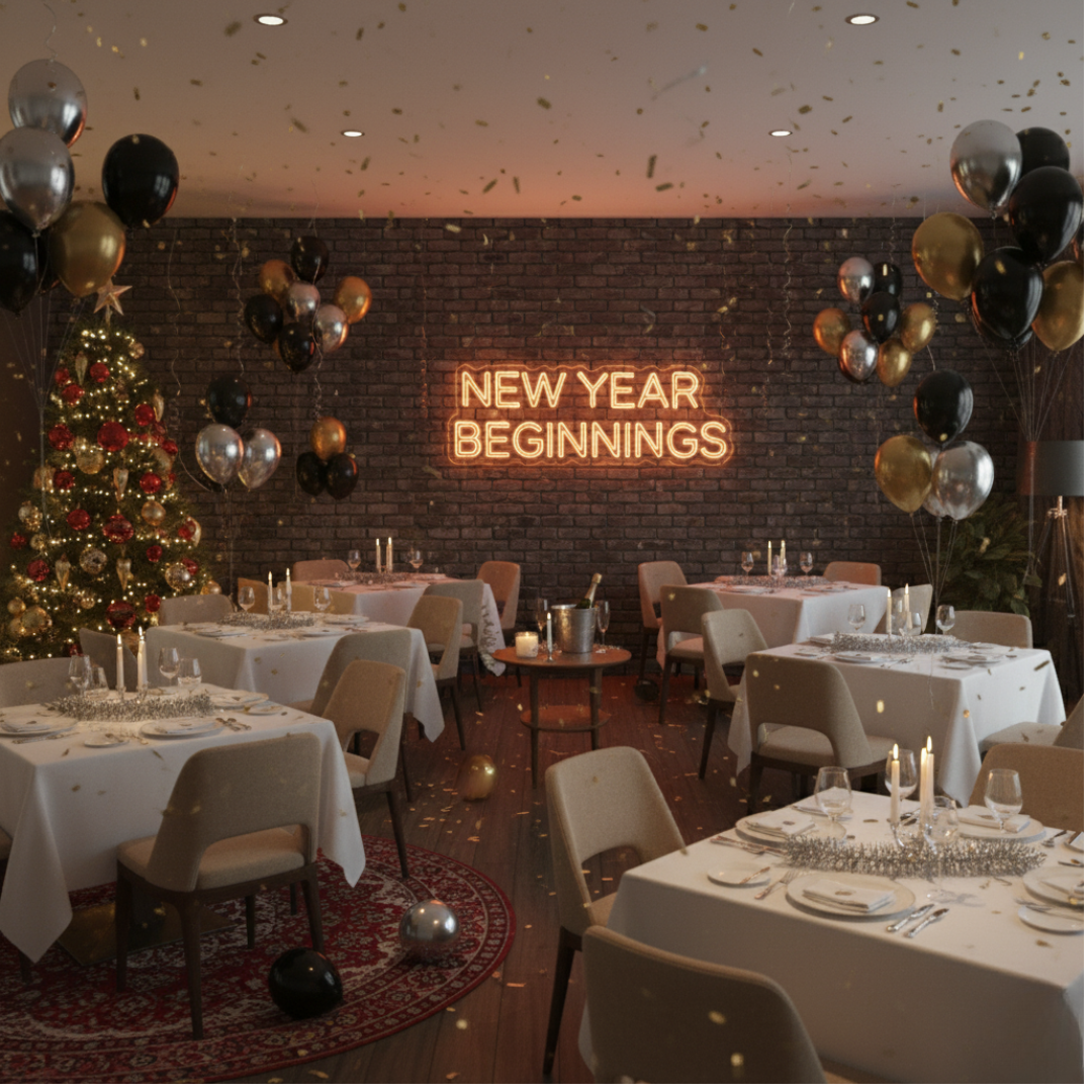New Year Beginnings LED Neon Sign glowing in soft vibrant light – symbolizing hope and fresh starts by LEDNeons