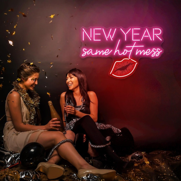 New Year Same Hot Mess Neon Sign by LEDNeons – Funny and festive LED wall décor for New Year celebrations