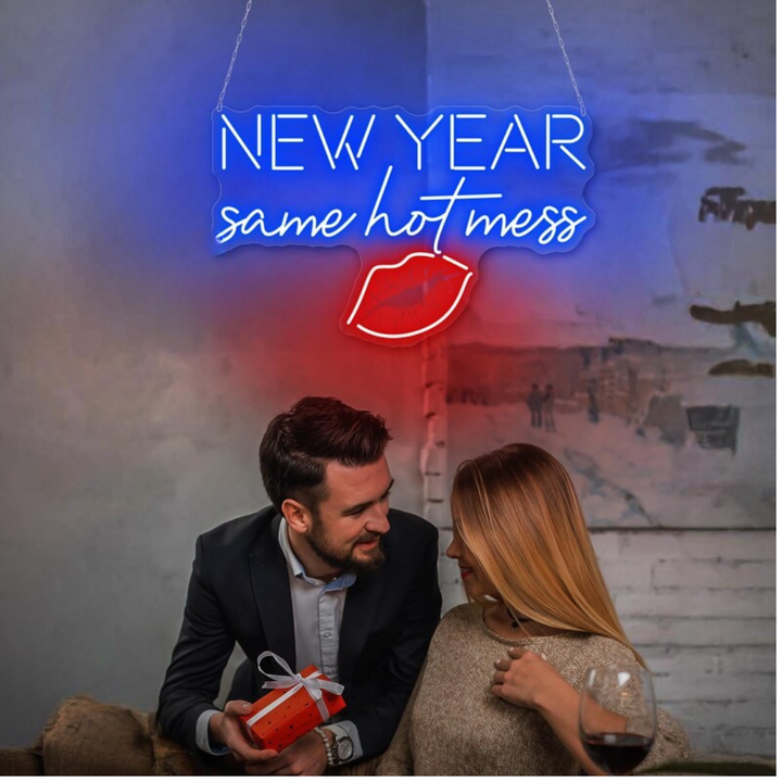 New Year Same Hot Mess Neon Sign by LEDNeons – Funny and festive LED wall décor for New Year celebrations