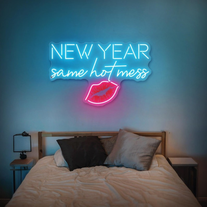New Year Same Hot Mess Neon Sign by LEDNeons – Funny and festive LED wall décor for New Year celebrations