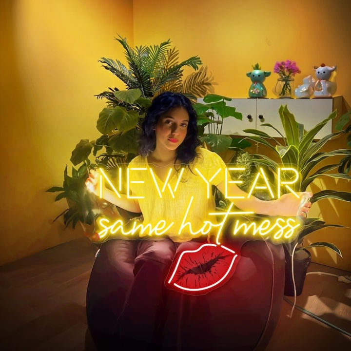 New Year Same Hot Mess Neon Sign by LEDNeons – Funny and festive LED wall décor for New Year celebrations